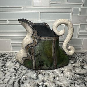 Vintage RAKU Pottery Vessel BOHO Pitcher Jug Pitcher LANA Artist Signed
